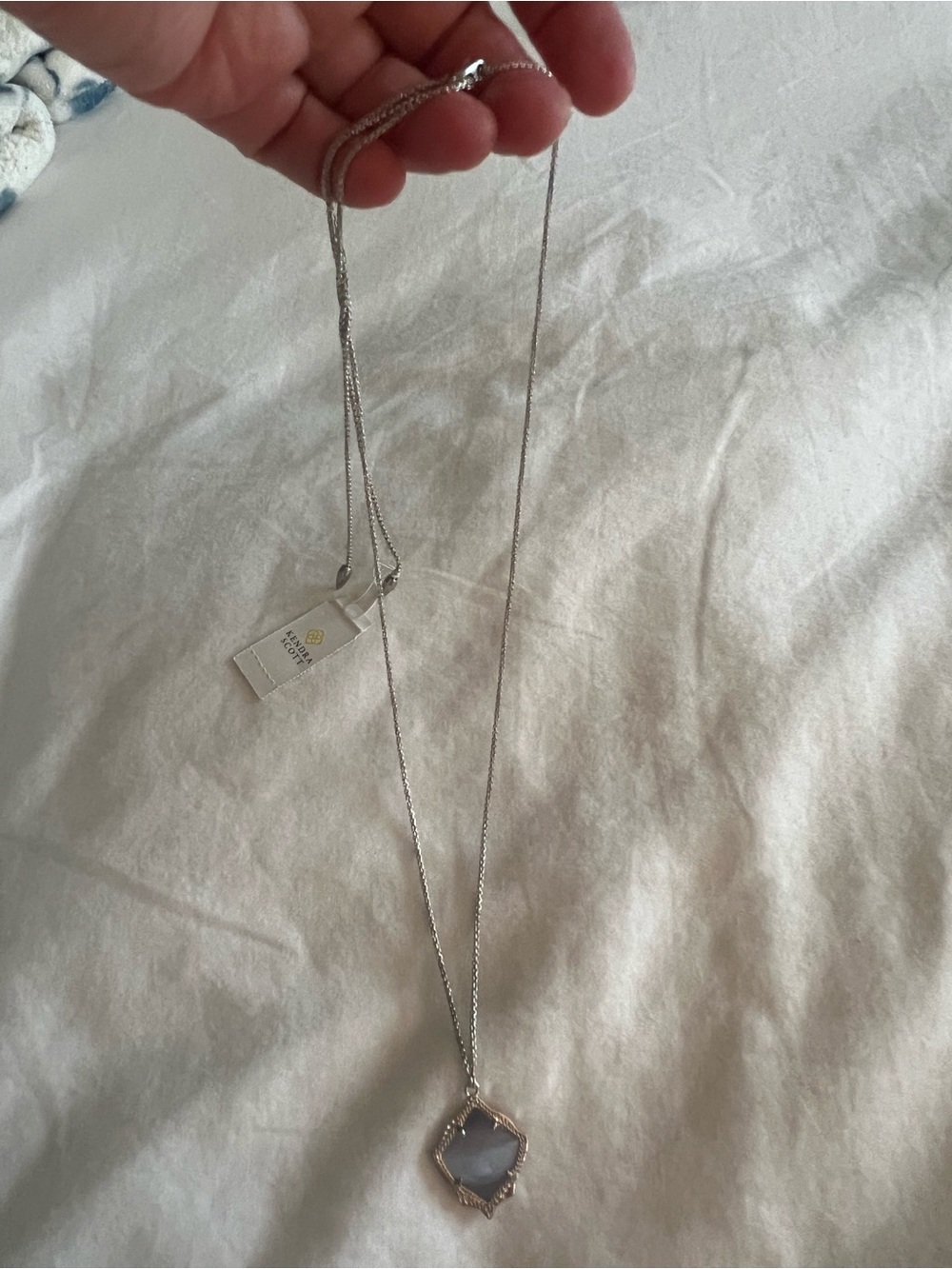 NWT! Kendra Scott Silver Necklace with Light Gray Pendant